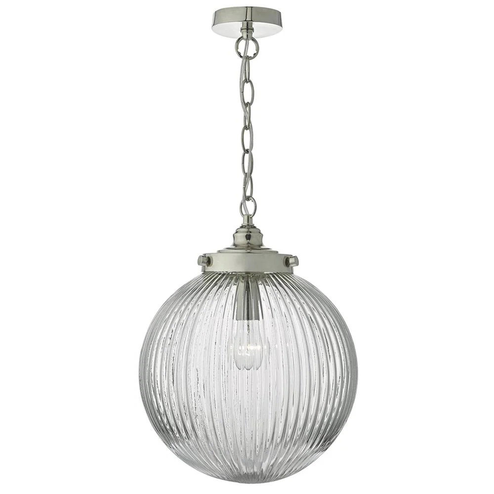 DAR TAM0138 Tamara Satin Nickel & Ribbed Glass Vintage Globe Pendant 29cm