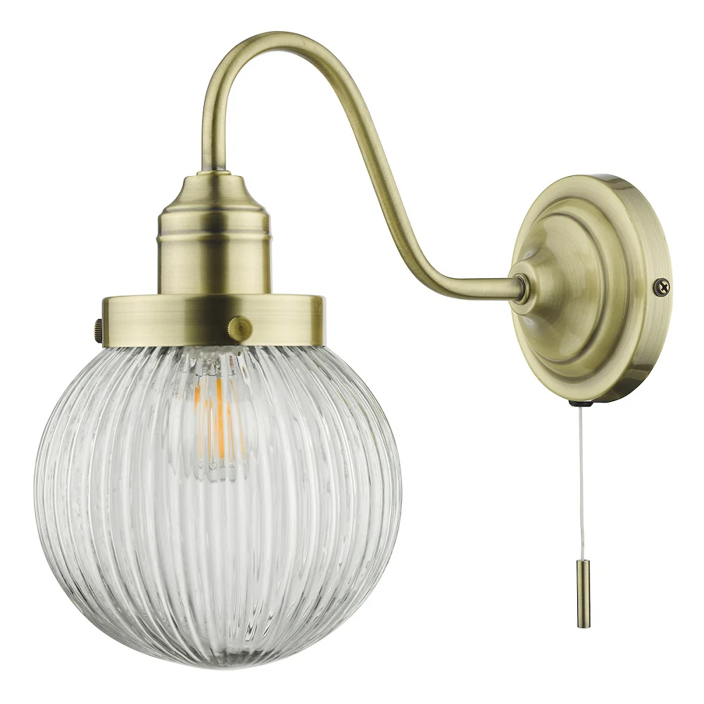 DAR TAM0775 Tamara Antique Brass & Ribbed Glass Vintage Globe Wall Light