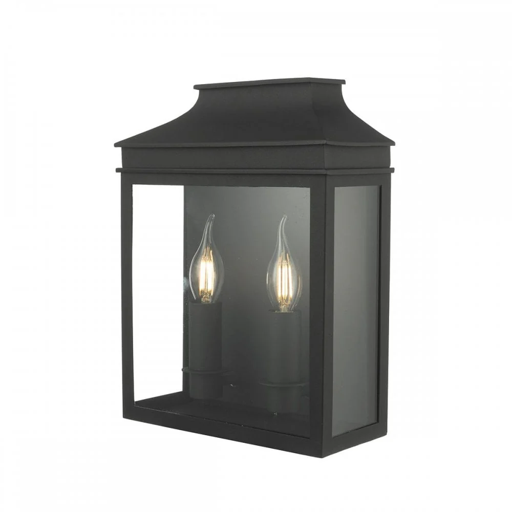 DAR VAP5022 Vapour Black Outdoor Vintage 2 Lamp Coach Lantern Wall Light