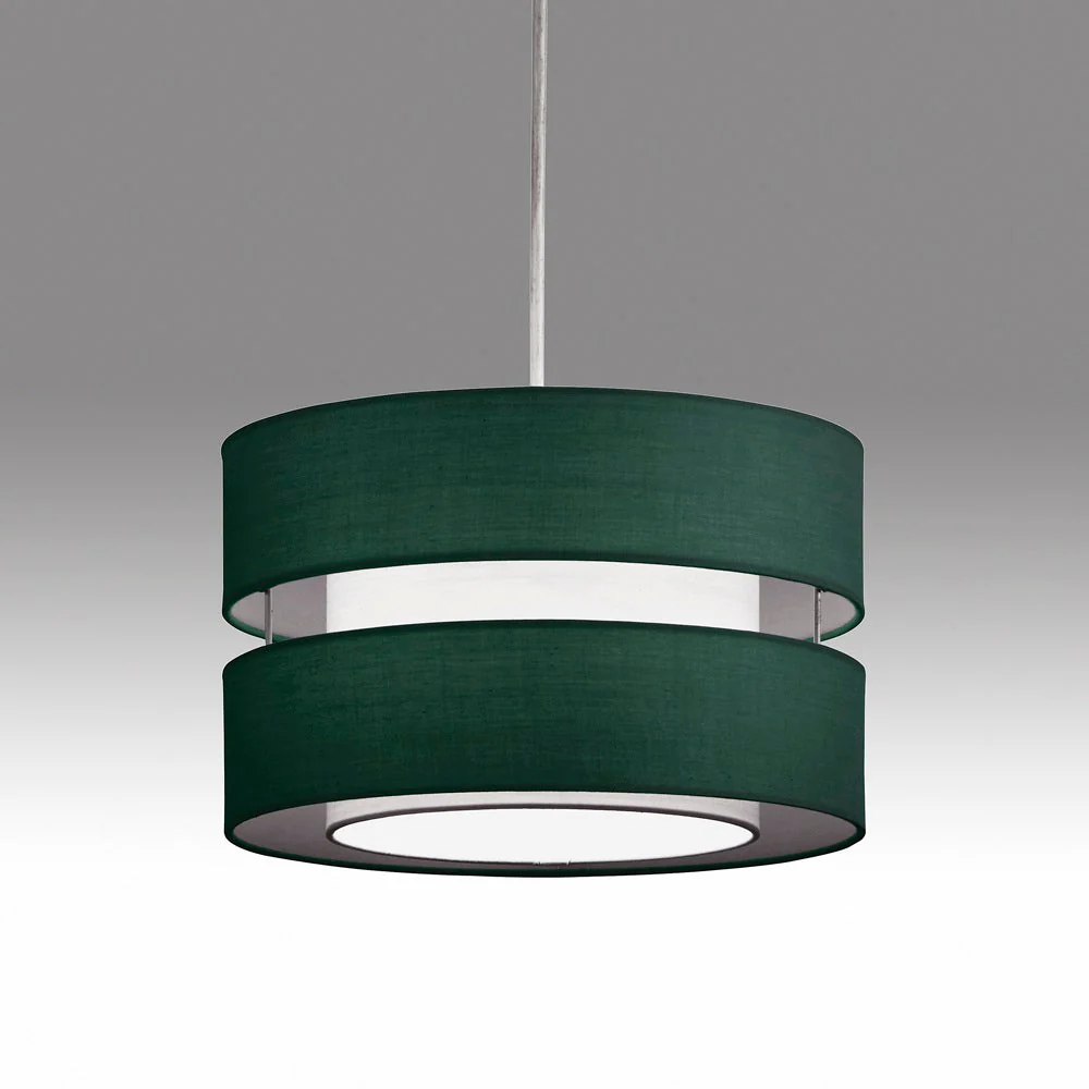 Forest Green Cotton Fabric Double Layer Retro Easy Fit Drum Pendant Shade 30cm - Image 3