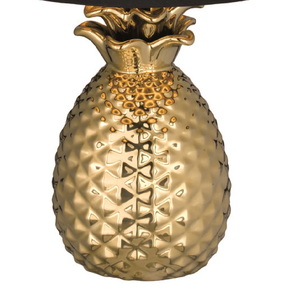 Gold Ceramic Pineapple Retro Table Lamp with Black Shade 35cm - Image 2