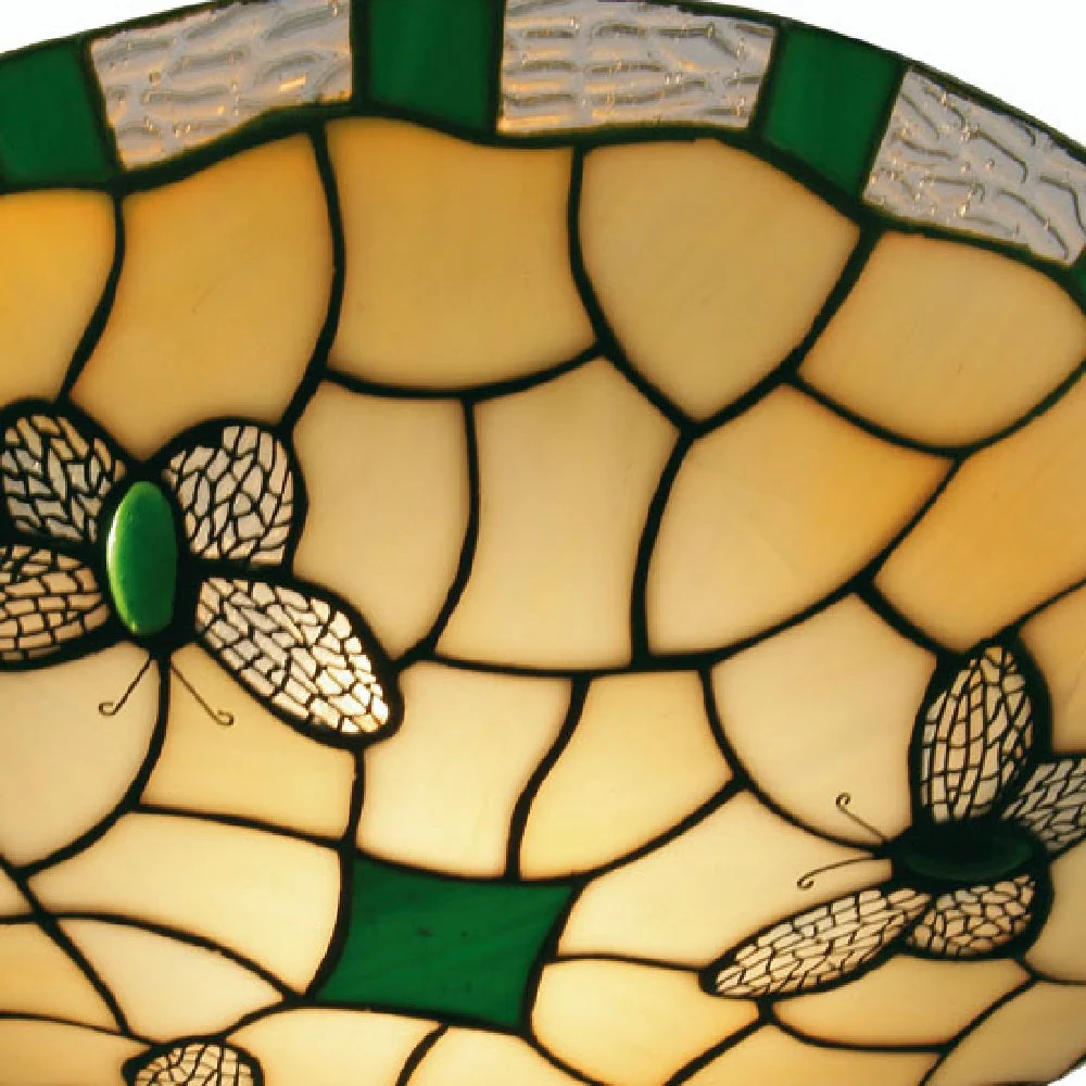 Green Butterfly Tiffany Glass Vintage Easy Fit Non Electric Pendant Shade 35cm - Image 2