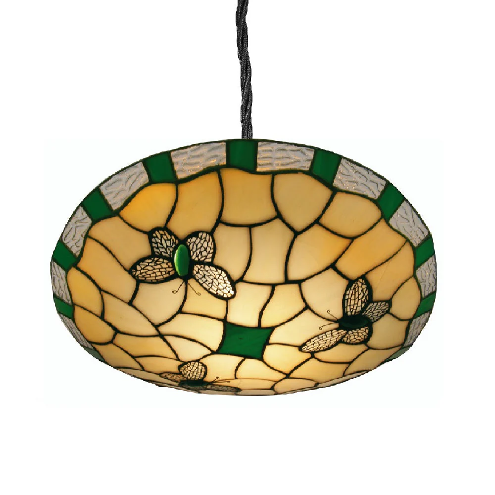 Green Butterfly Tiffany Glass Vintage Easy Fit Non Electric Pendant Shade 35cm - Image 3