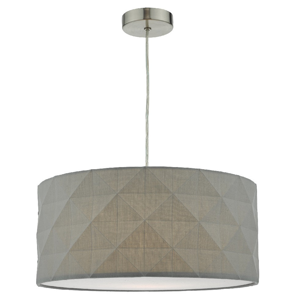 Grey Cotton Faceted Geometric Retro Easy Fit Drum Pendant Shade with Diffuser 40cm - Image 2