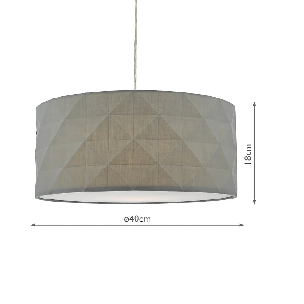 Grey Cotton Faceted Geometric Retro Easy Fit Drum Pendant Shade with Diffuser 40cm - Image 5