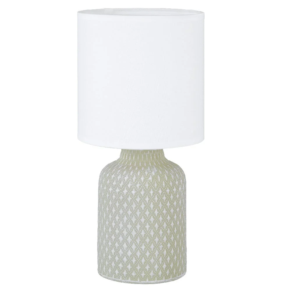 Grey Distressed Ceramic Vintage Geometric Table Lamp with White Drum Shade 32cm