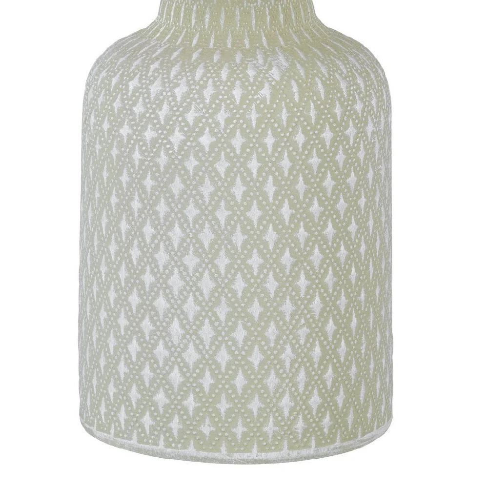 Grey Distressed Ceramic Vintage Geometric Table Lamp with White Drum Shade 32cm - Image 2