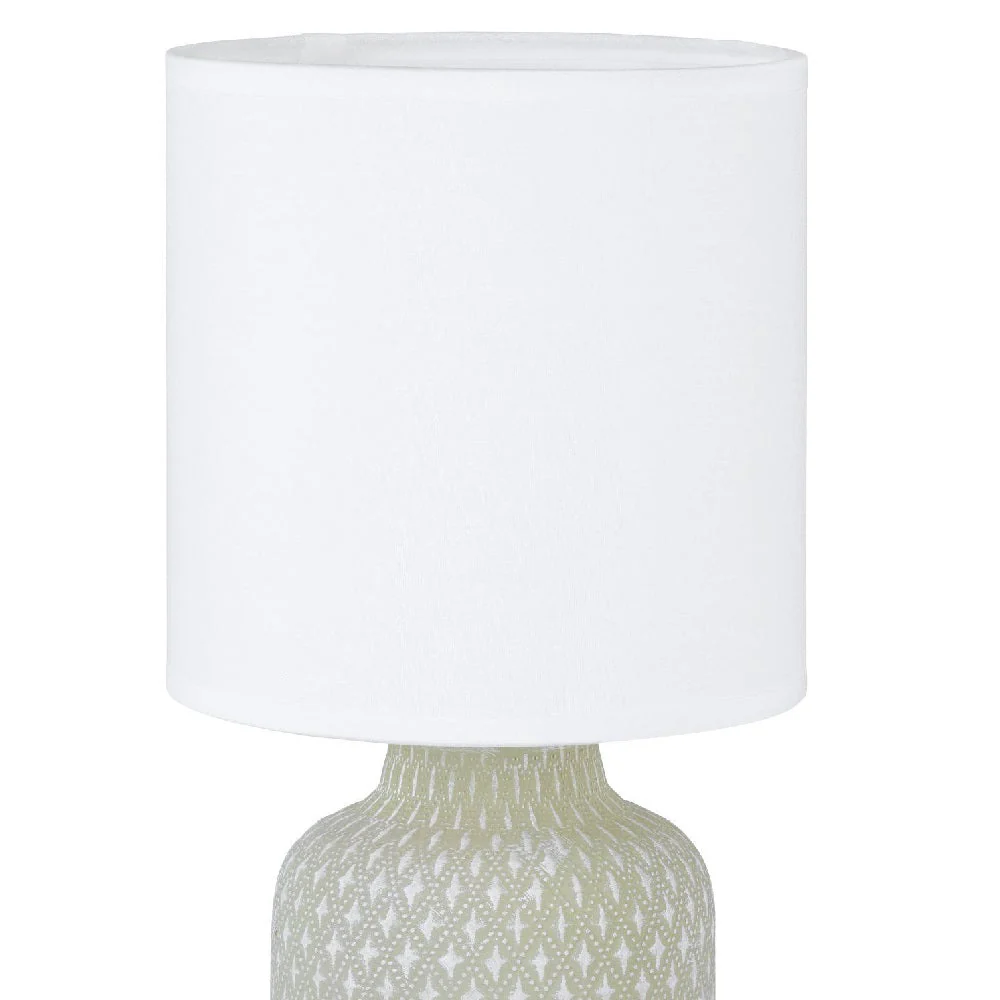Grey Distressed Ceramic Vintage Geometric Table Lamp with White Drum Shade 32cm - Image 3