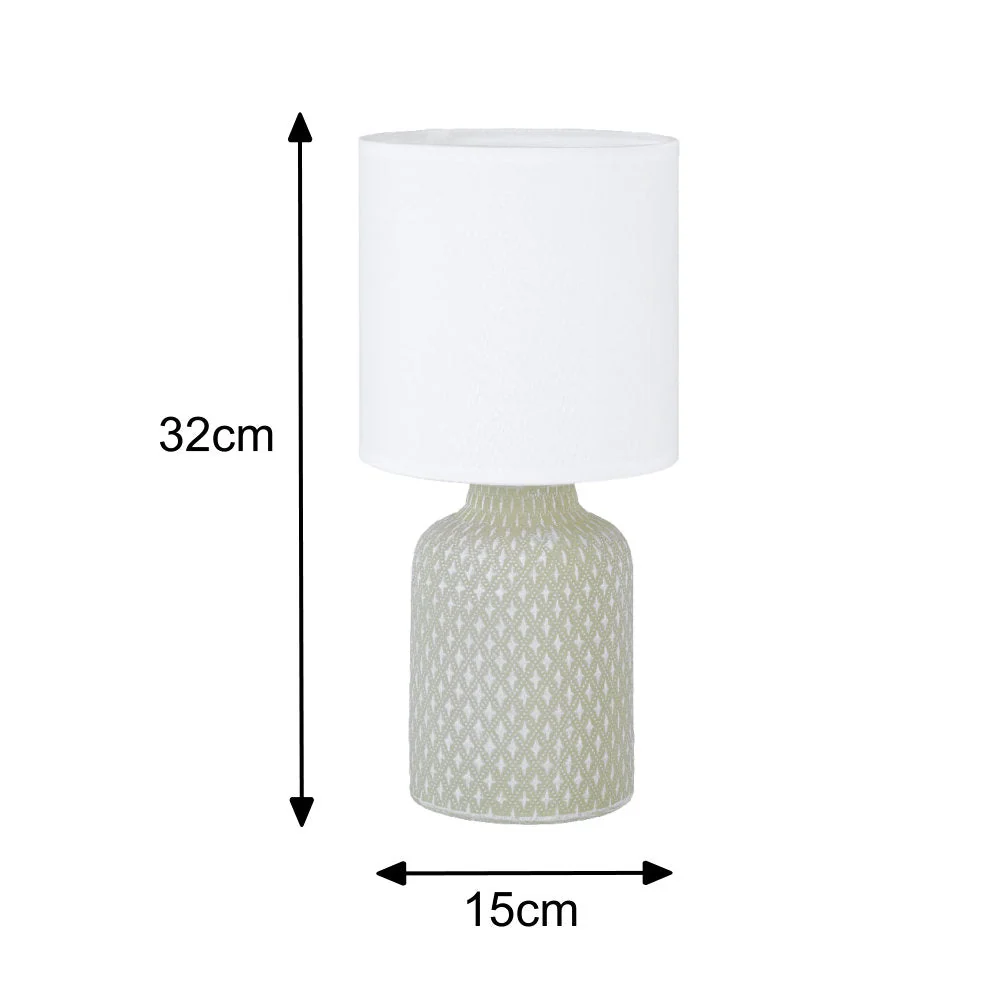 Grey Distressed Ceramic Vintage Geometric Table Lamp with White Drum Shade 32cm - Image 5