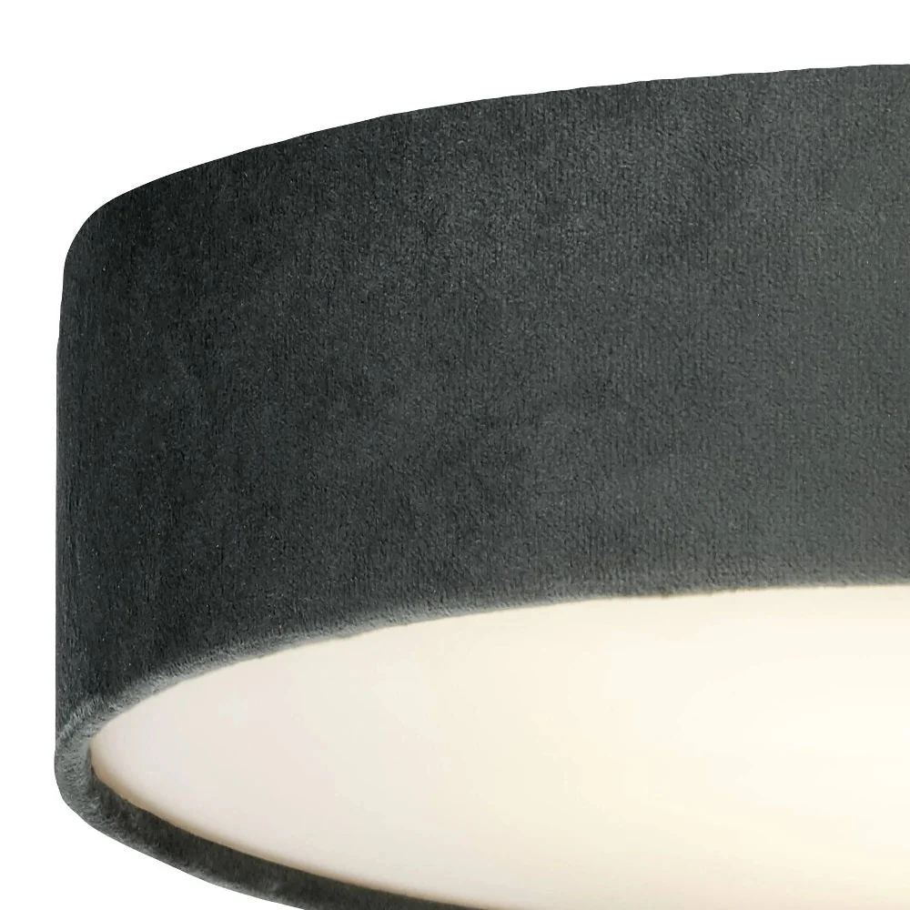 Grey Velvet & Opal Diffuser Vintage Round Flush Drum Light 50cm - Image 4