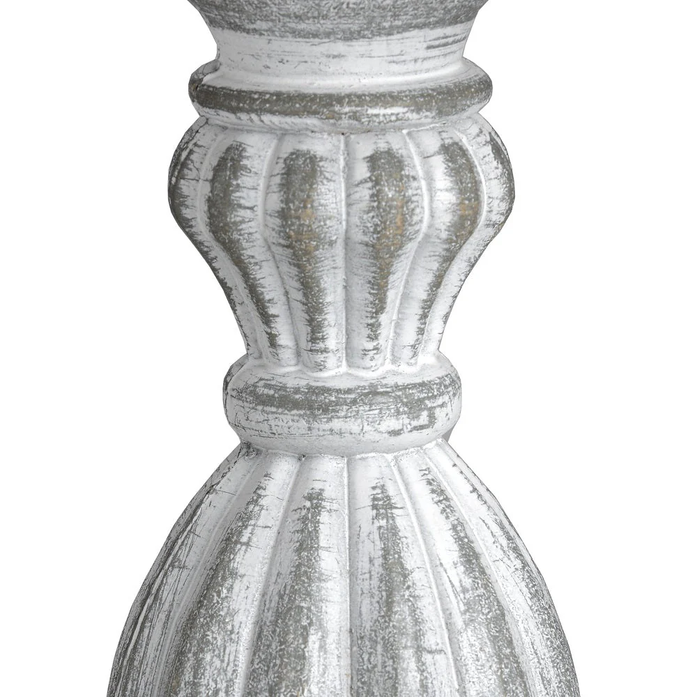 Grey Washed Wood Vintage Rustic Table Lamp with Linen Fabric Shade 40cm - Image 2