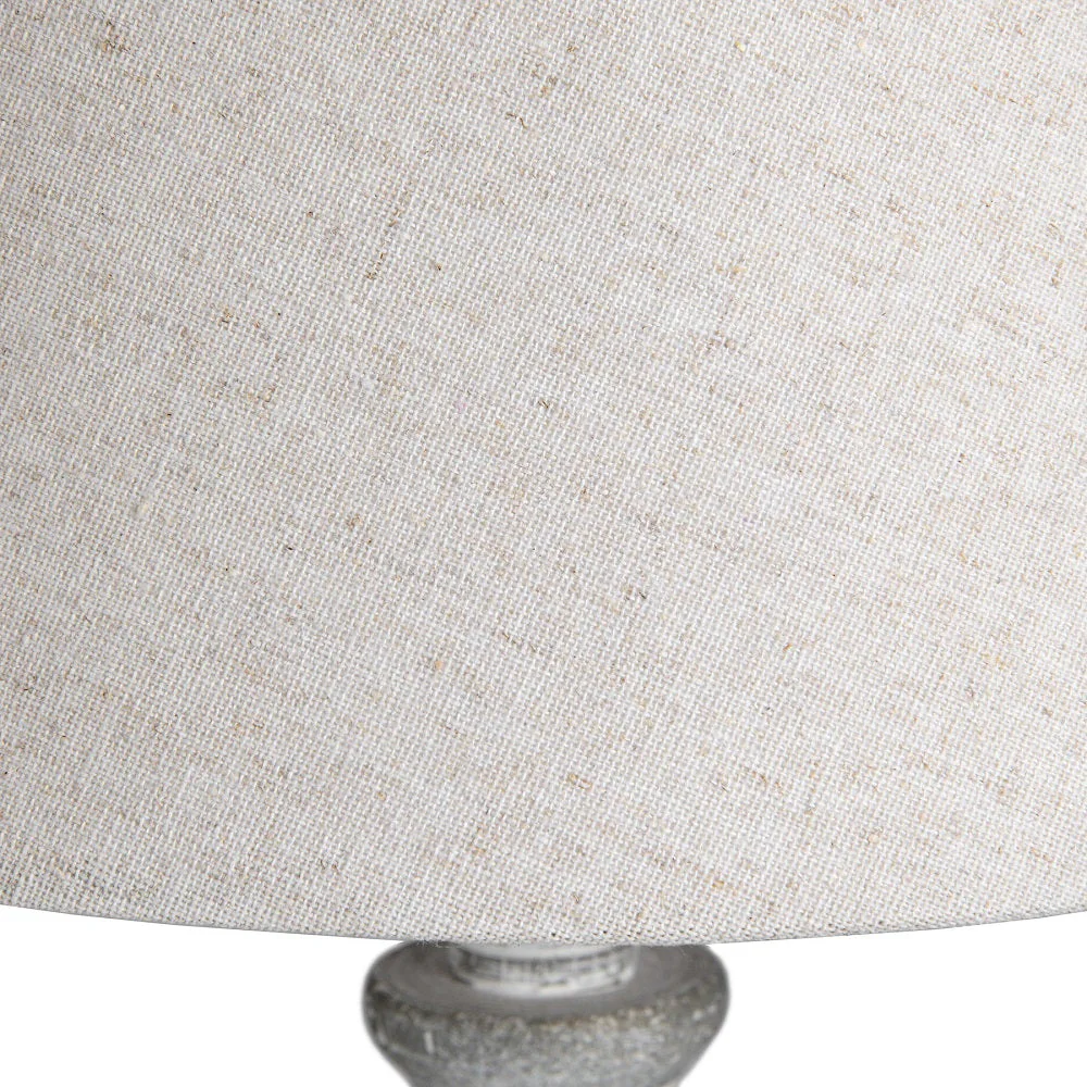 Grey Washed Wood Vintage Rustic Table Lamp with Linen Fabric Shade 40cm - Image 3