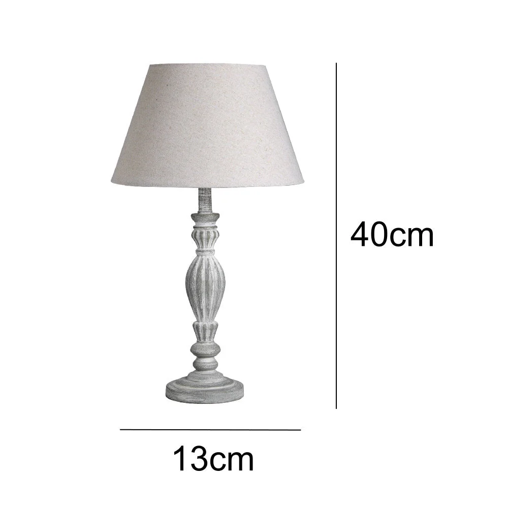 Grey Washed Wood Vintage Rustic Table Lamp with Linen Fabric Shade 40cm - Image 4