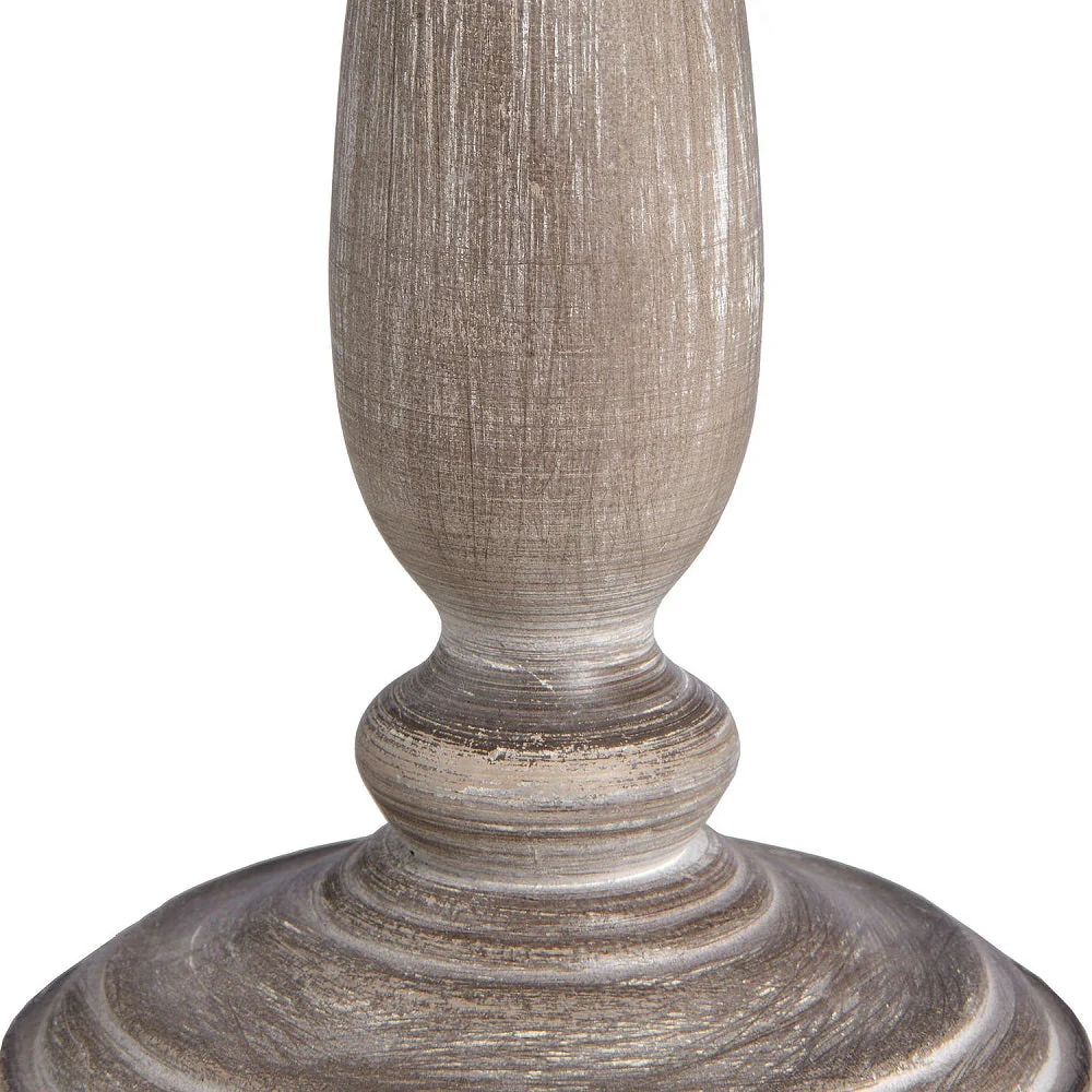Grey Washed Wood Vintage Rustic Table Lamp with Linen Fabric Shade 53cm - Image 2