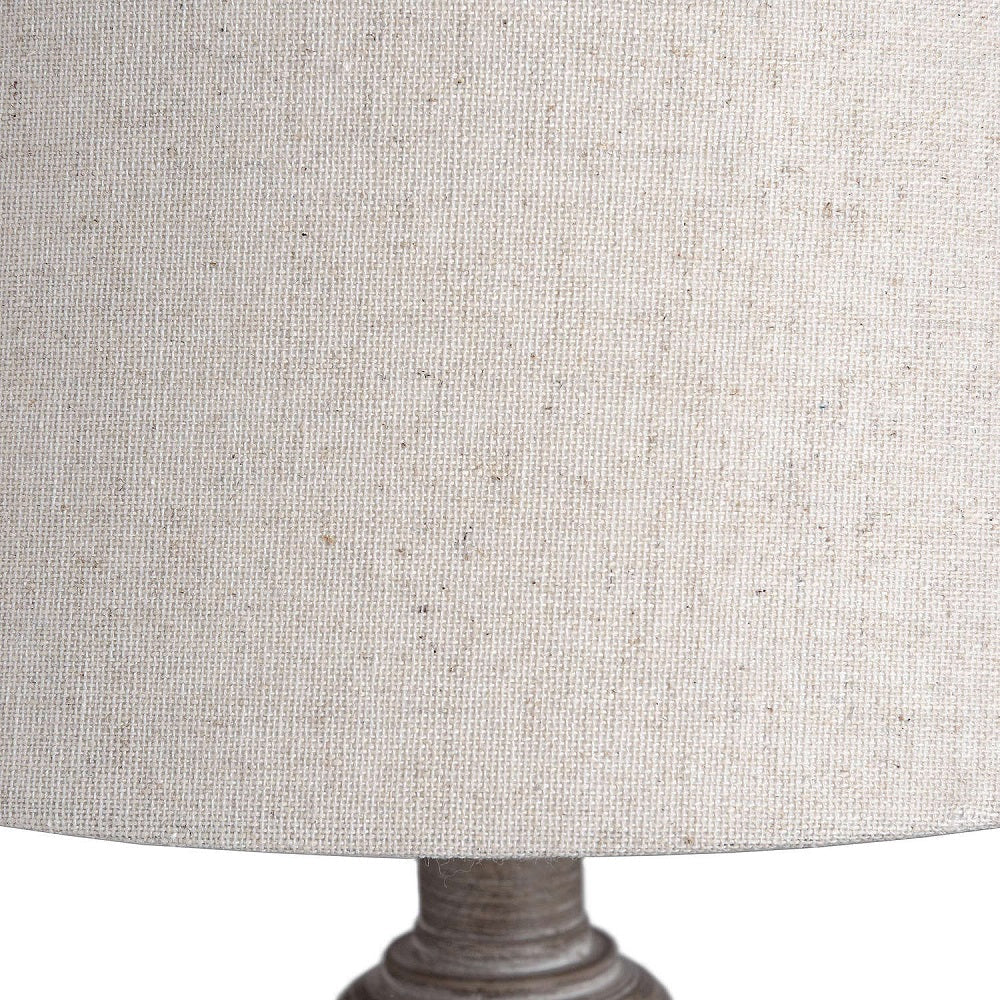 Grey Washed Wood Vintage Rustic Table Lamp with Linen Fabric Shade 53cm - Image 3