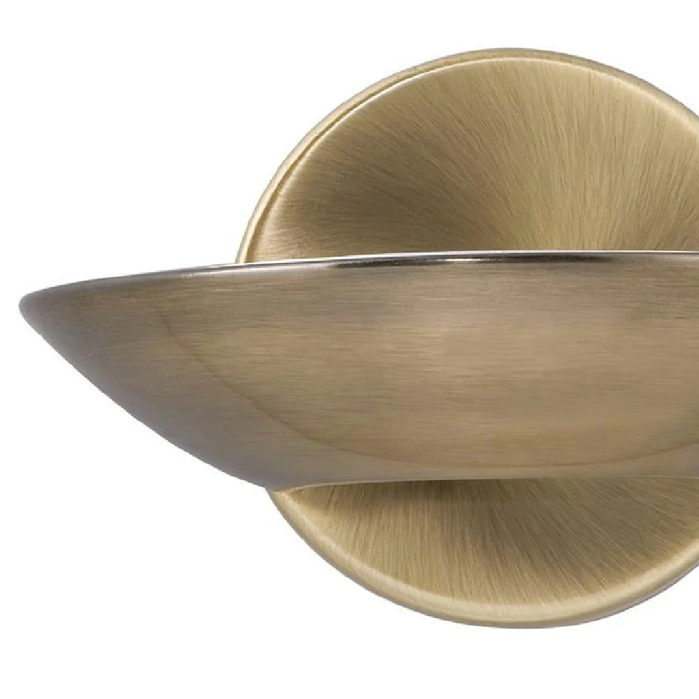 LED Antique Brass & Frosted Glass Round Plate Wall Uplighter 110mm - Image 3