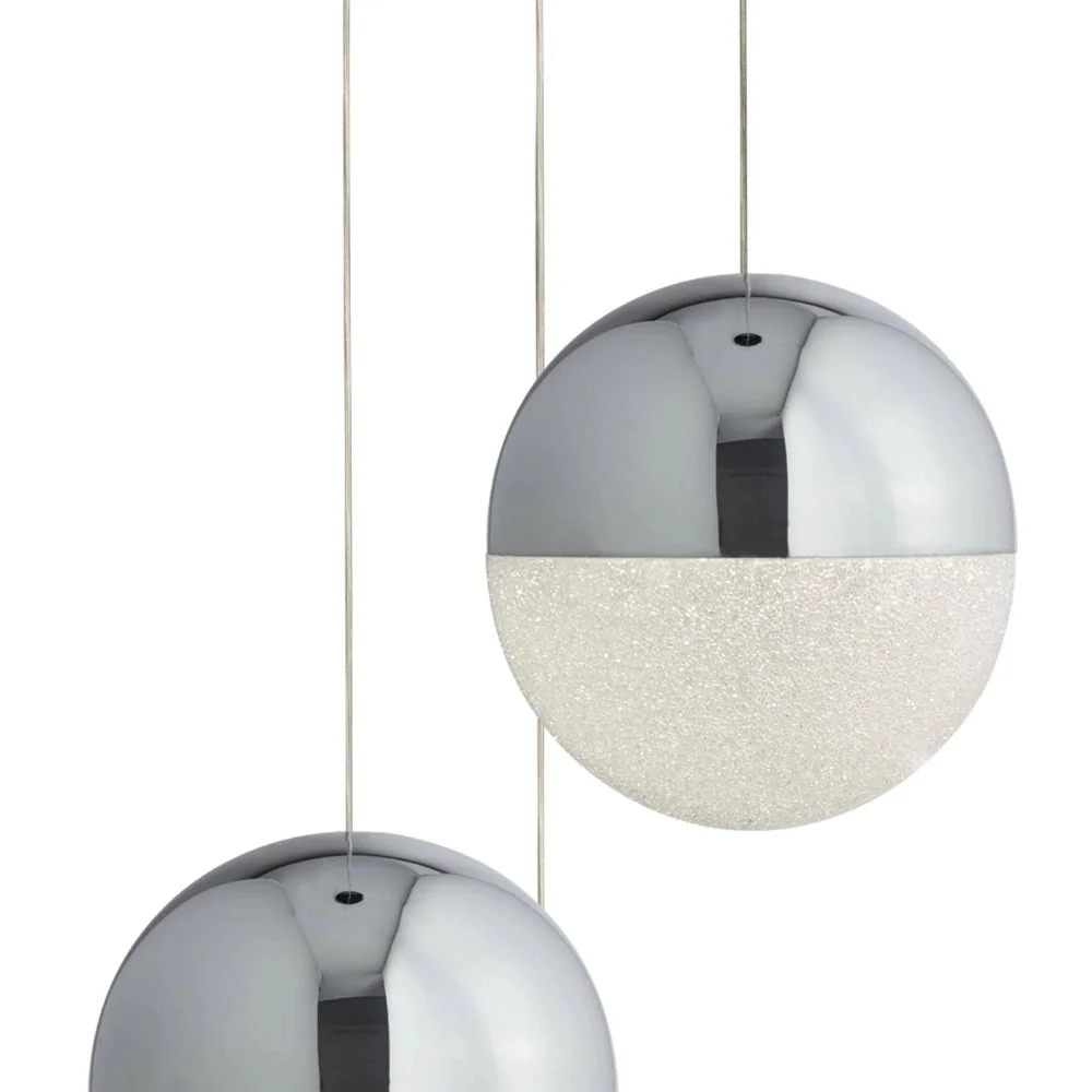 LED Chrome & Crushed Ice Glass Globe Modern 8 Lamp Multi Drop Pendant Light 35cm - Image 2