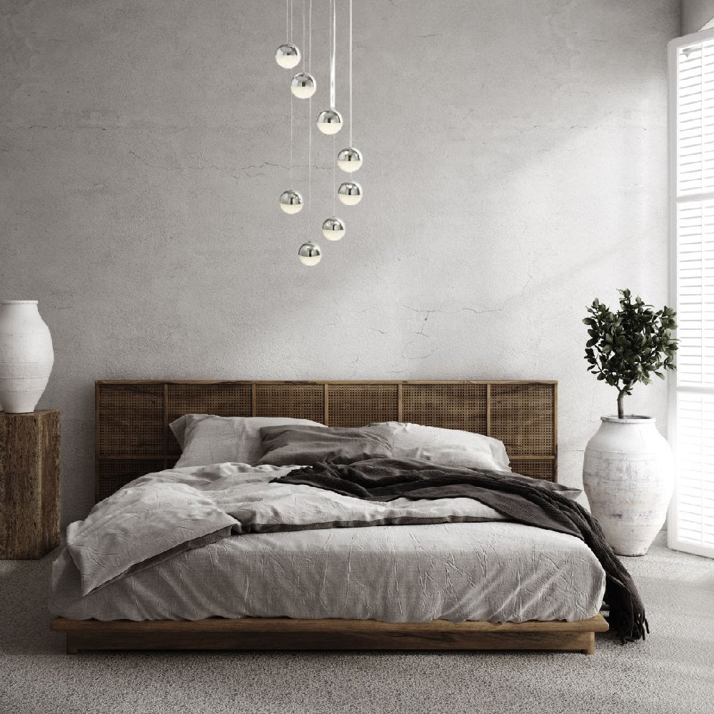 LED Chrome & Crushed Ice Glass Globe Modern 8 Lamp Multi Drop Pendant Light 35cm - Image 5