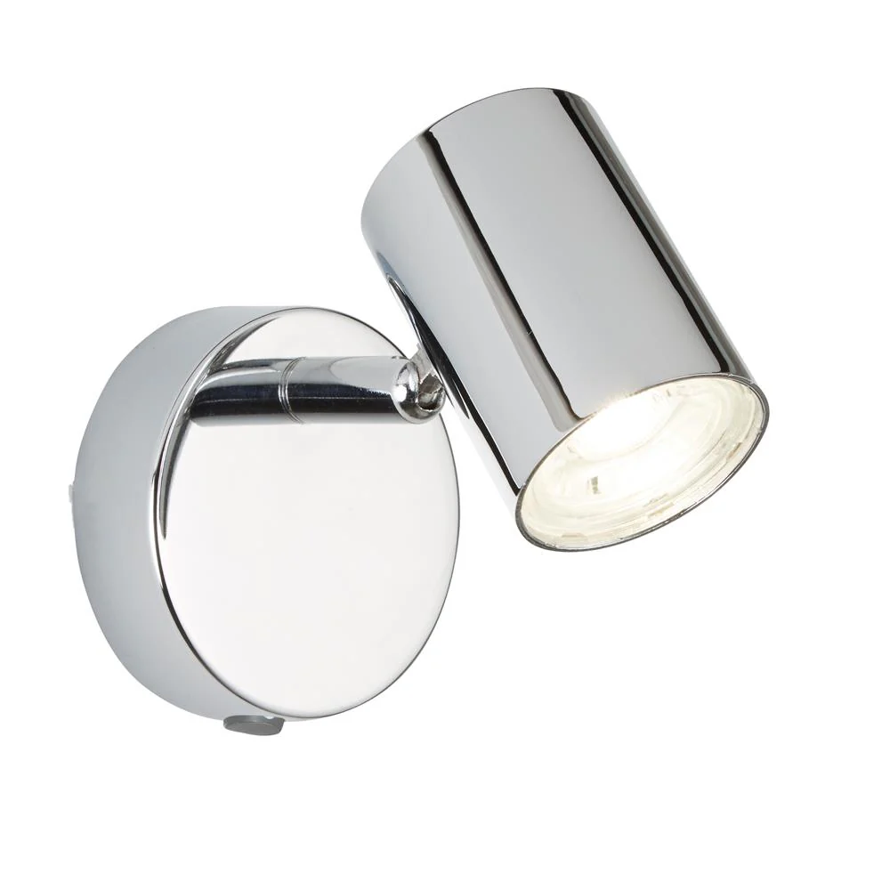 LED Chrome Modern 1 Lamp Switched Cylinder Head Spotlight 80mm