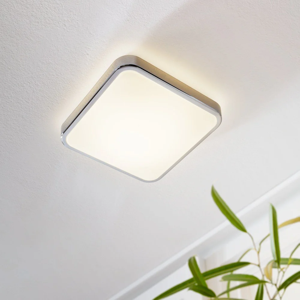 LED Chrome & White Bathroom Modern Square Flush IP44 1500lm 29cm - Image 3