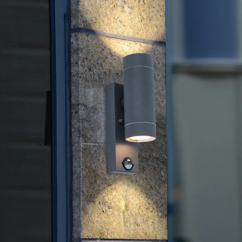 Lutec 5510809424 Rado Black Outdoor Modern Cylinder Up & Down Wall Light with PIR - Image 2