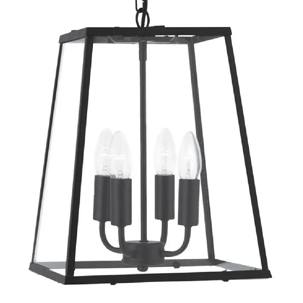Matt Black 4 Lamp Vintage Tapered Rectangle Lantern Pendant 290mm - Image 2