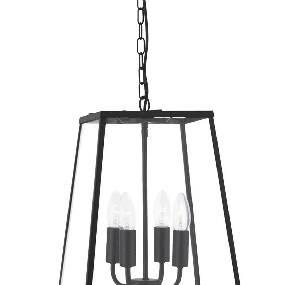 Matt Black 4 Lamp Vintage Tapered Rectangle Lantern Pendant 290mm - Image 3