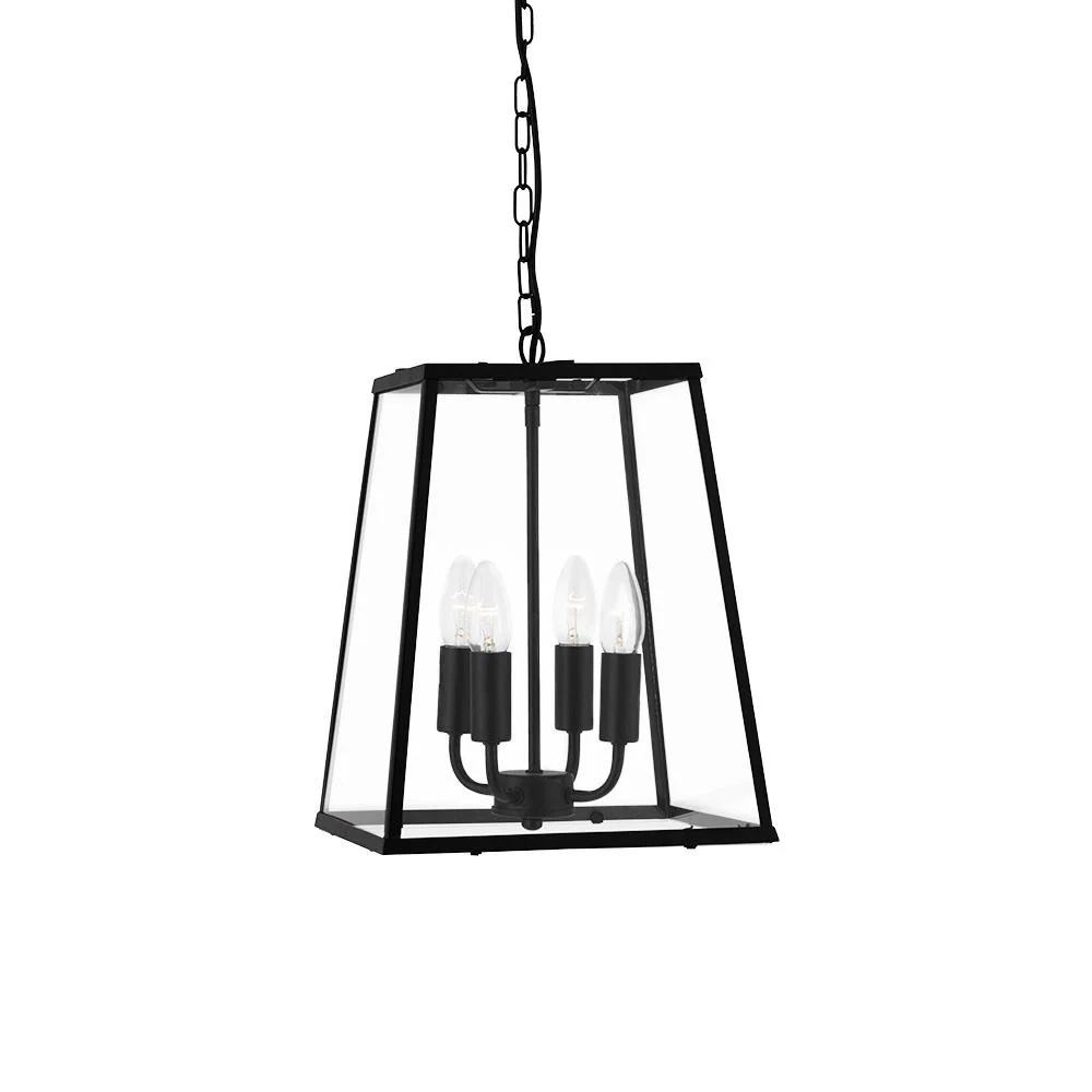 Matt Black 4 Lamp Vintage Tapered Rectangle Lantern Pendant 290mm - Image 4