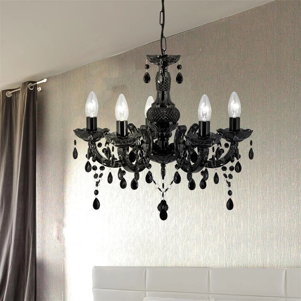 Matt Black 5 Lamp Traditional Chandelier Pendant Ceiling Light 480mm - Image 3