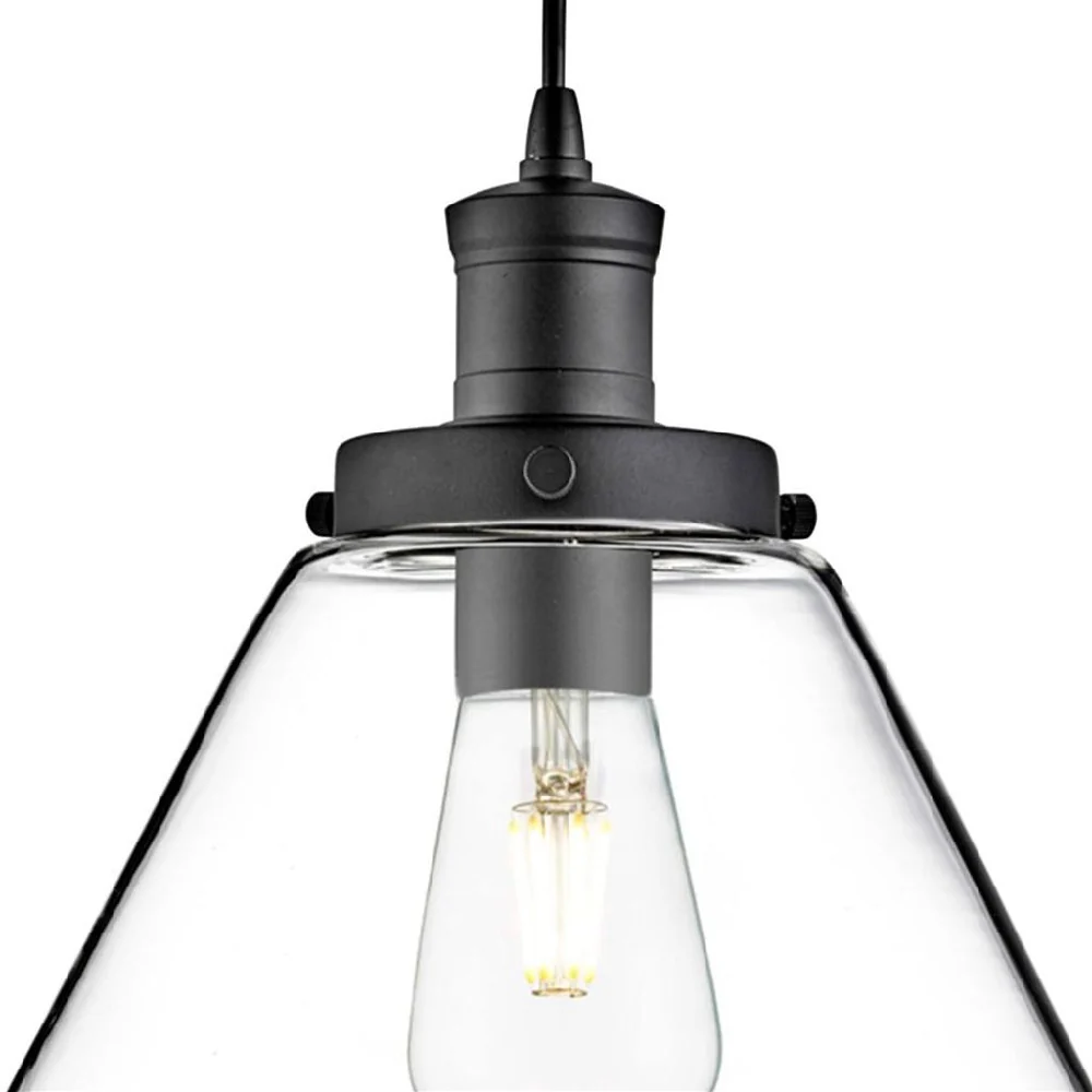Matt Black & Clear Pyramid Glass Vintage Pendant Light 29cm - Image 2