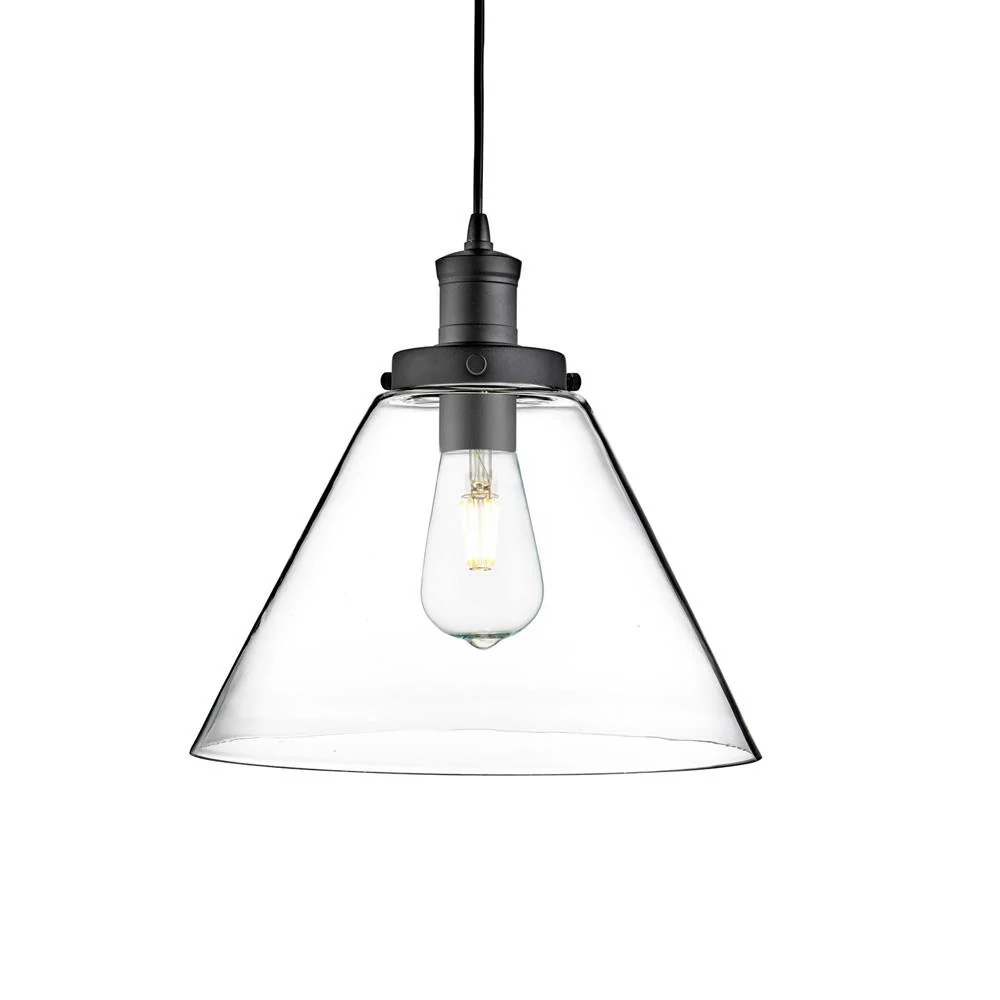 Matt Black & Clear Pyramid Glass Vintage Pendant Light 29cm - Image 3