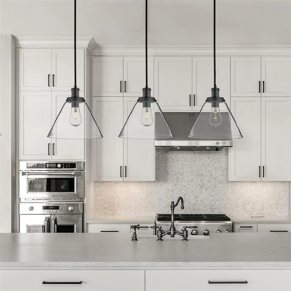 Matt Black & Clear Pyramid Glass Vintage Pendant Light 29cm - Image 4