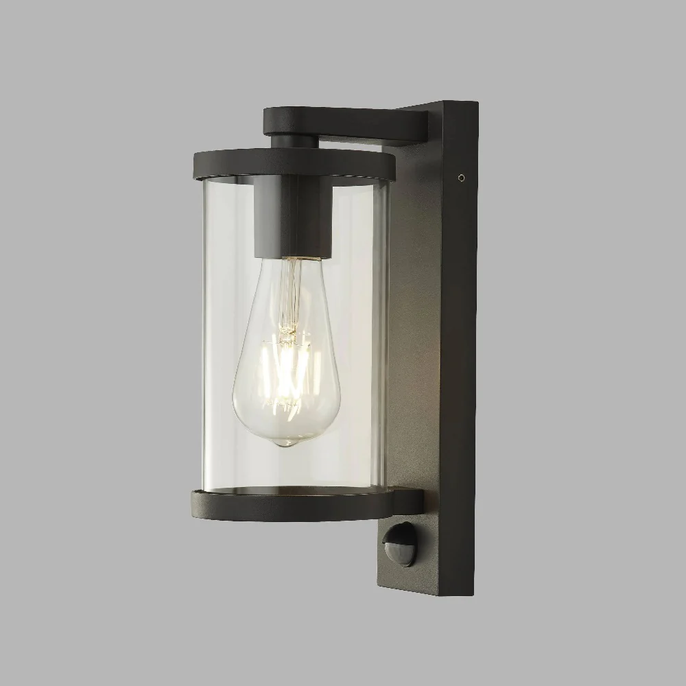 Matt Black & Glass Vintage Down Lantern Wall Light with PIR 290mm - Image 2