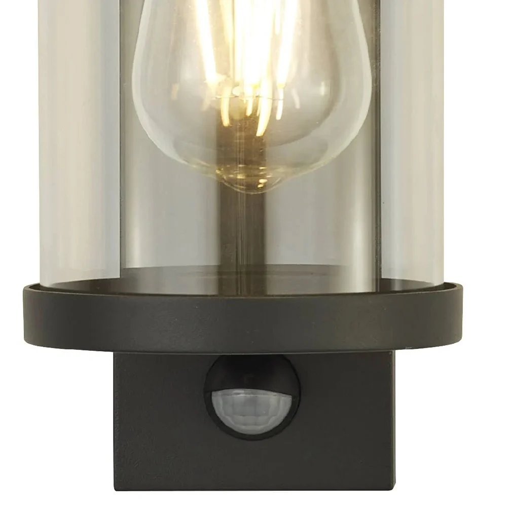 Matt Black & Glass Vintage Down Lantern Wall Light with PIR 290mm - Image 3