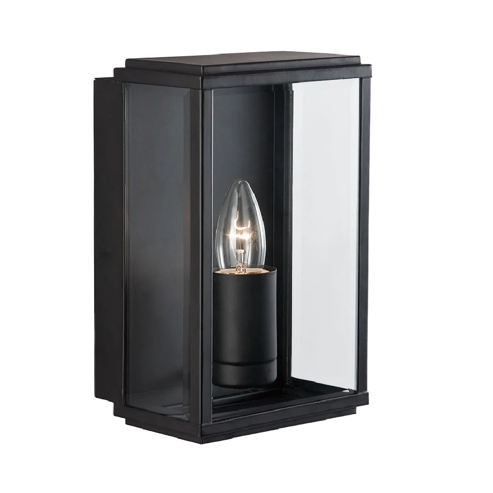 Matt Black Outdoor Vintage Rectangle Flush Lantern Wall Light with Clear Glass IP44