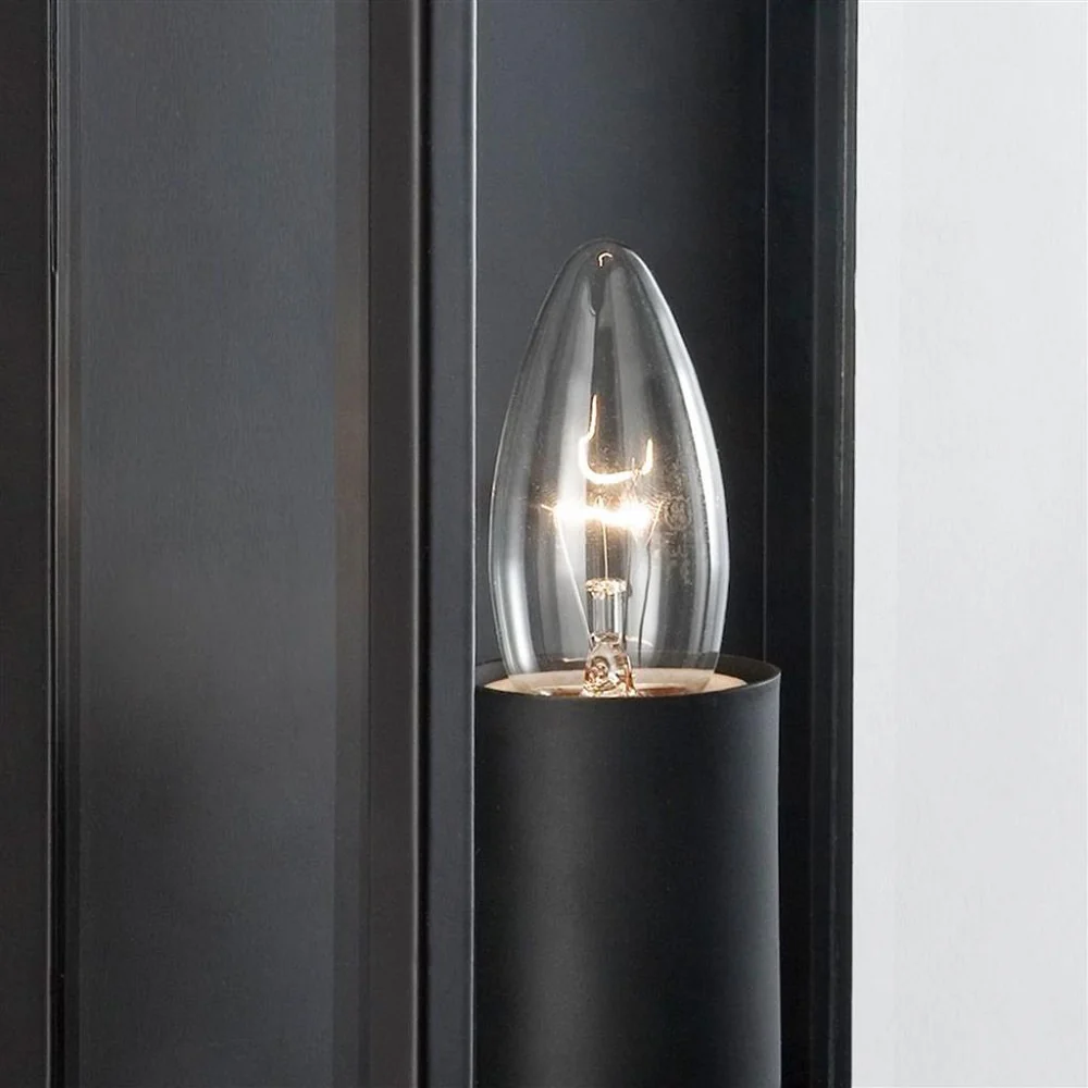 Matt Black Outdoor Vintage Rectangle Flush Lantern Wall Light with Clear Glass IP44 - Image 2