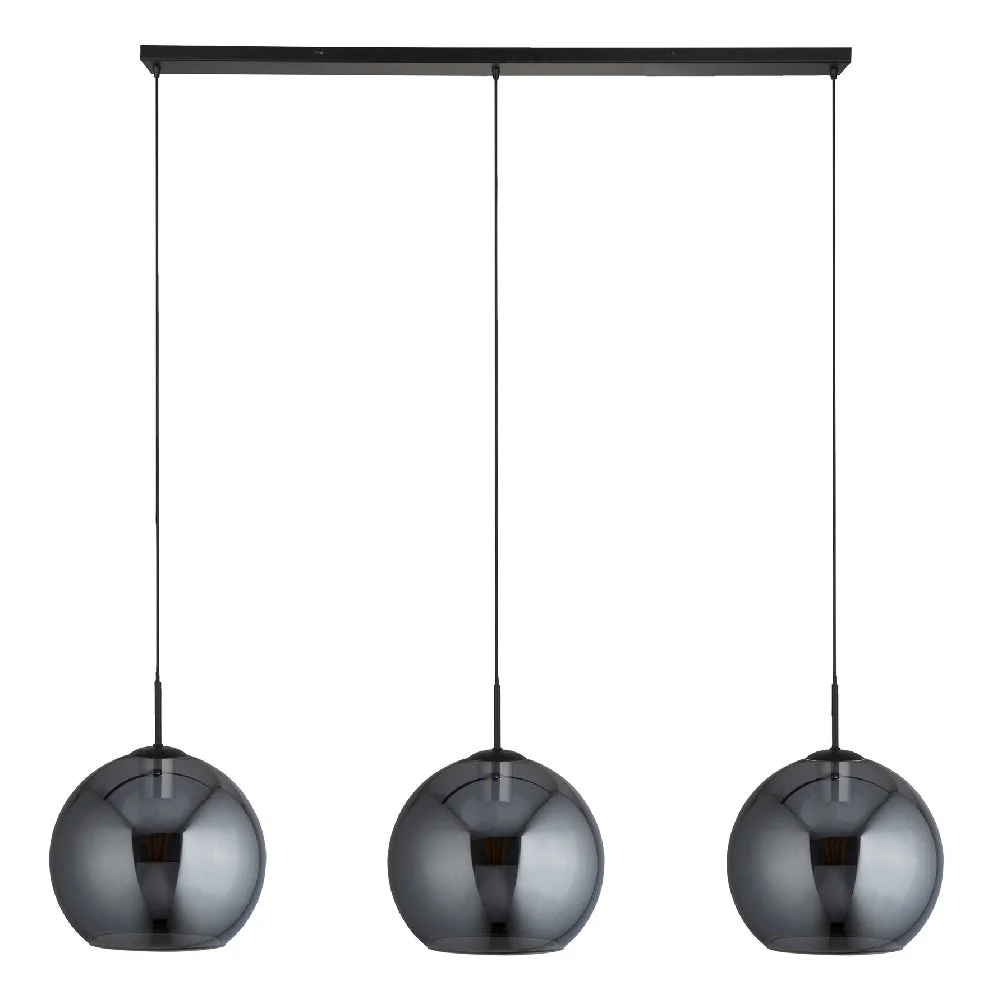 Matt Black & Smoked Glass Dome Retro 3 Lamp Bar Pendant 1460mm