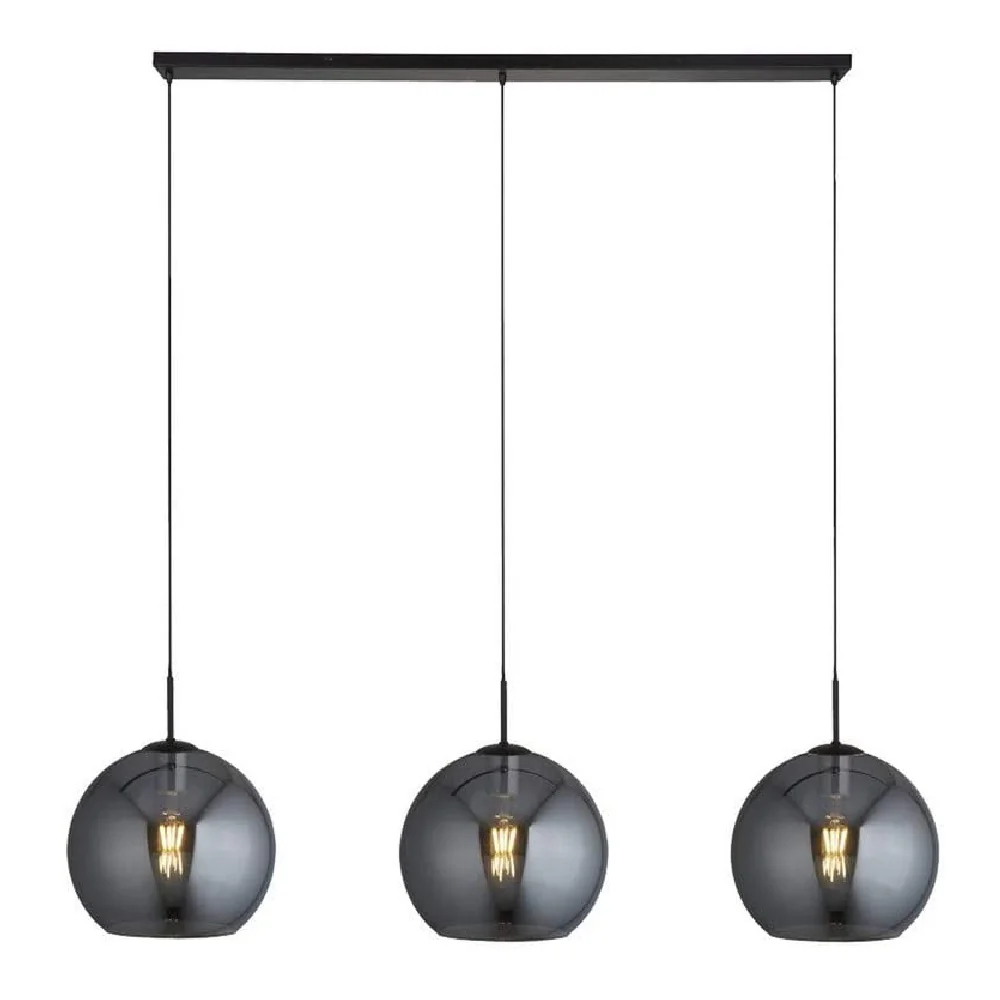 Matt Black & Smoked Glass Dome Retro 3 Lamp Bar Pendant 1460mm - Image 2