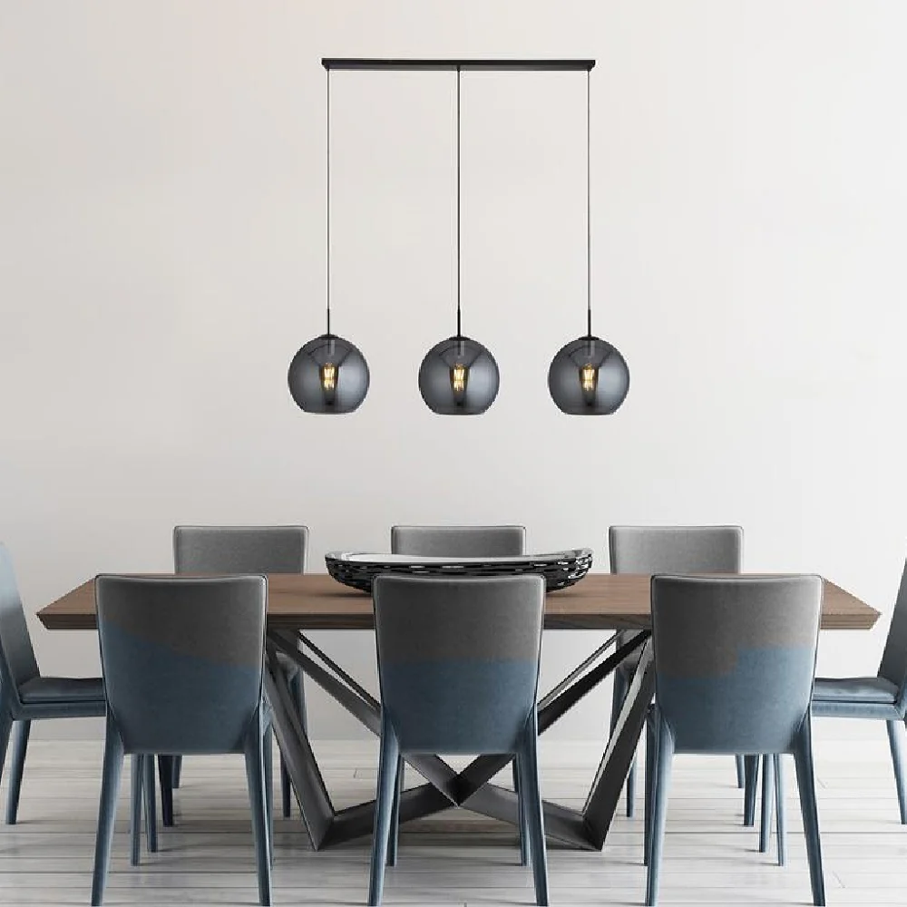 Matt Black & Smoked Glass Dome Retro 3 Lamp Bar Pendant 1460mm - Image 3