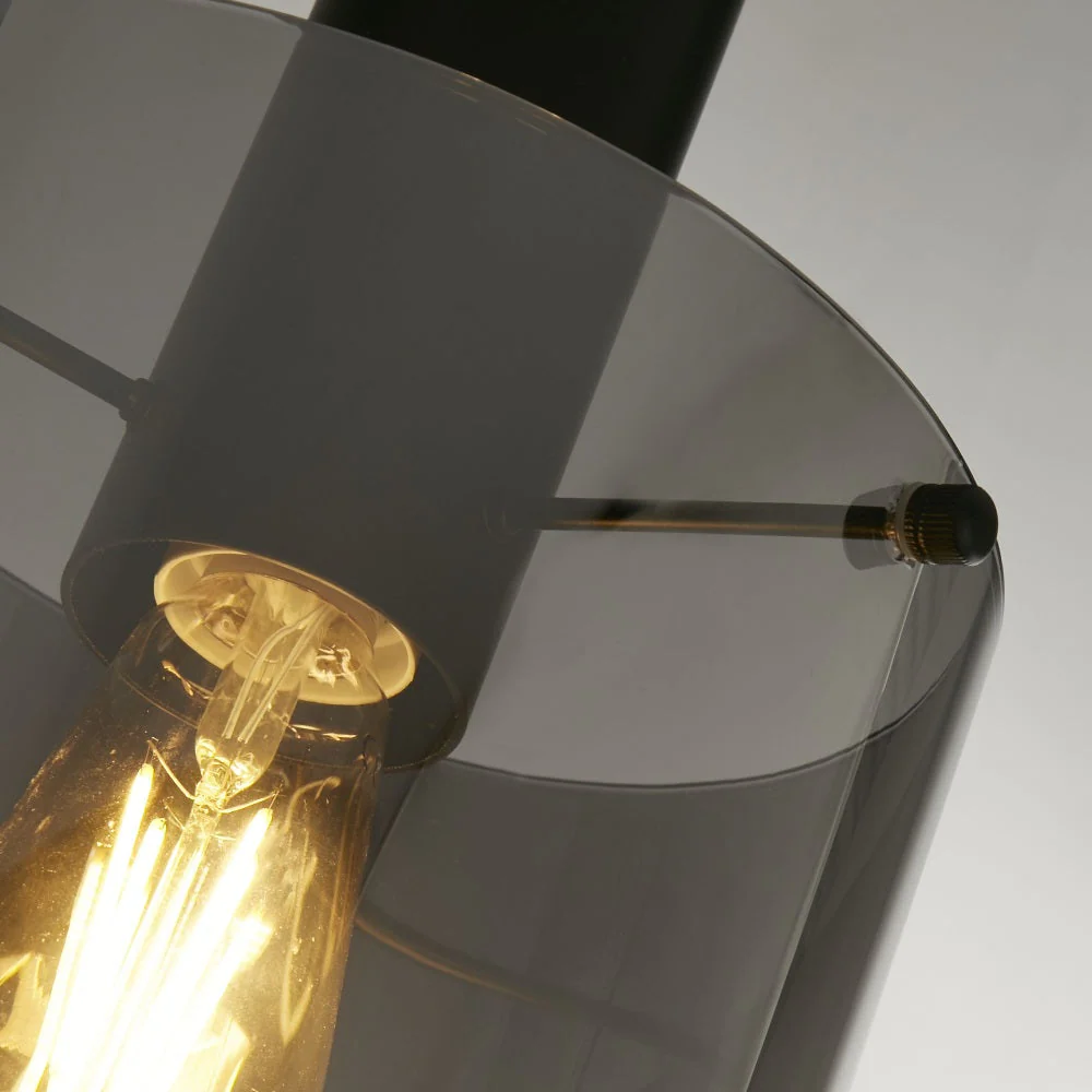 Matt Black & Smoked Ombre Glass Cylinder Vintage Pendant Light 22cm - Image 4