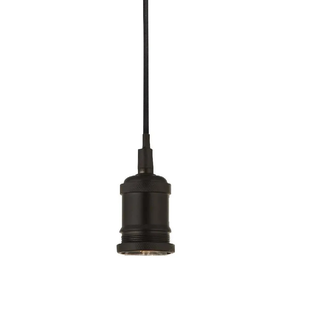 Matt Black Vintage Fabric Round Cable Flex Suspension Ceiling Rose Pendant - Image 2