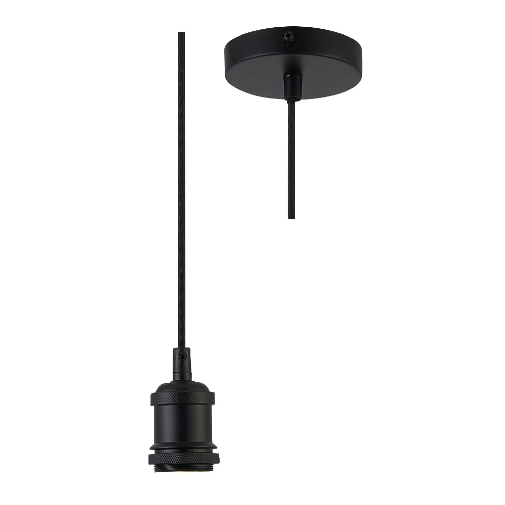 Matt Black Vintage Fabric Round Cable Flex Suspension Ceiling Rose Pendant