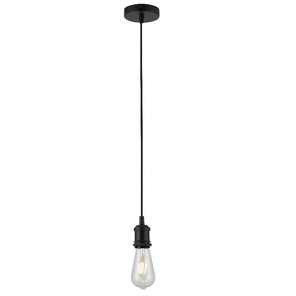 Matt Black Vintage Fabric Round Cable Flex Suspension Ceiling Rose Pendant - Image 2
