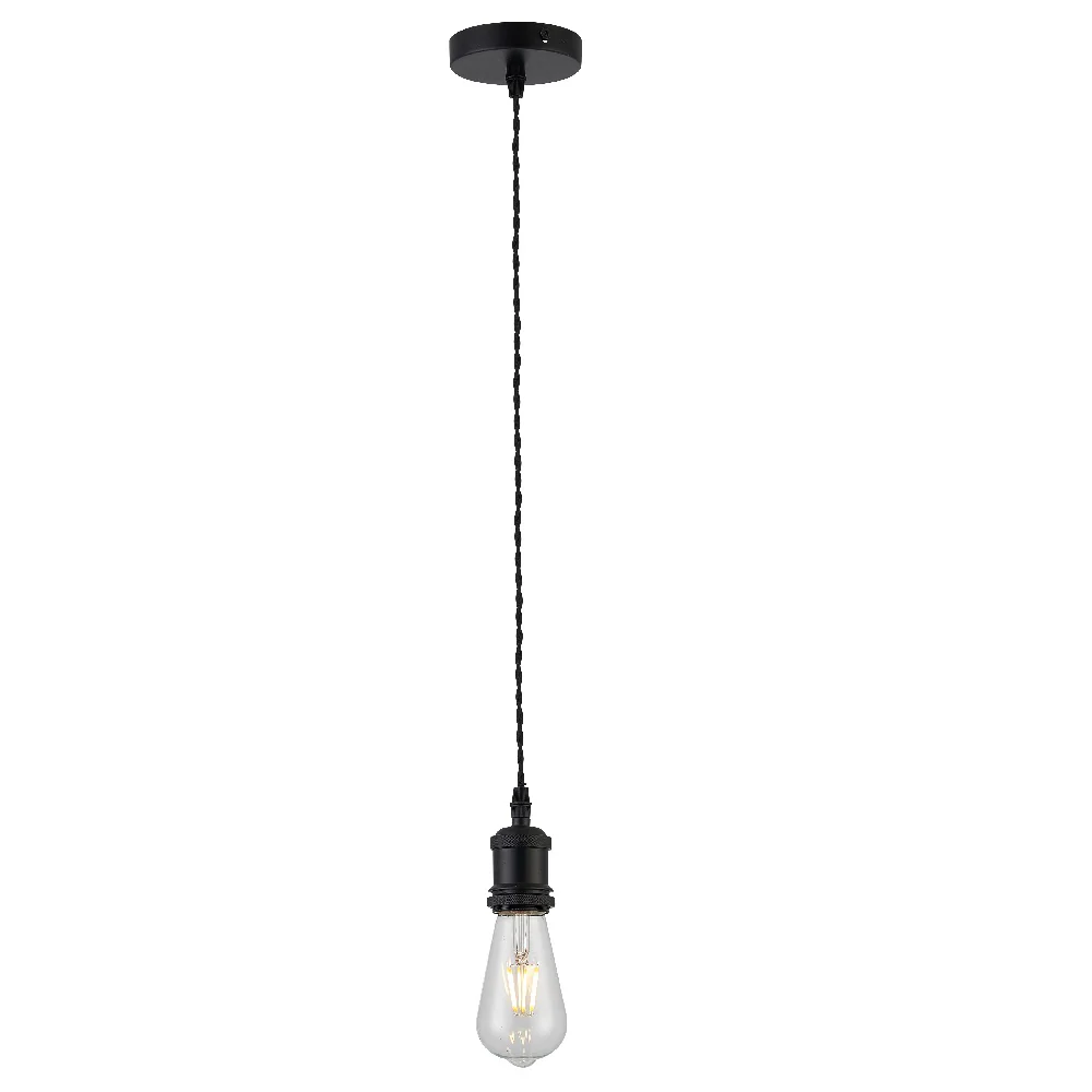 Matt Black Vintage Fabric Twisted Cable Flex Suspension Ceiling Rose Pendant - Image 2
