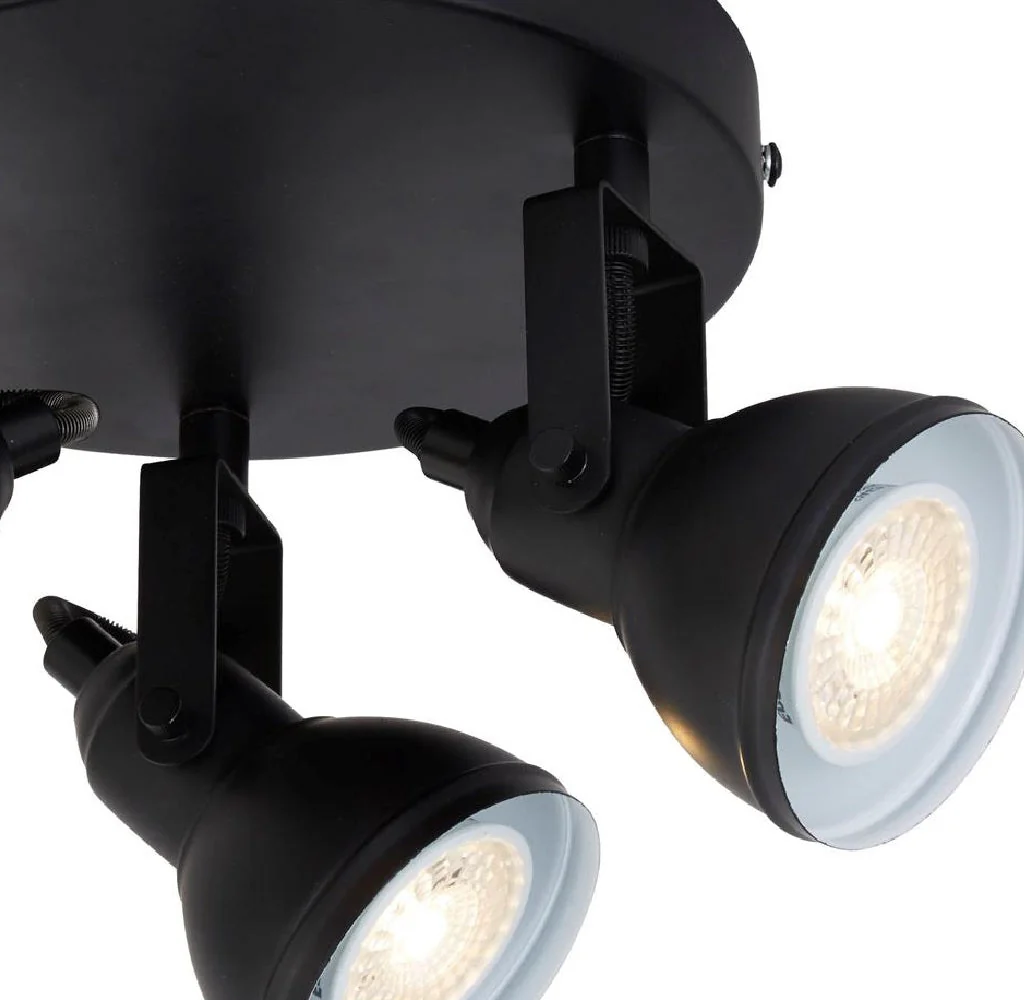 Matt Black Vintage Round Plate 3 Lamp Dome Head Ceiling Spotlight 30cm - Image 2