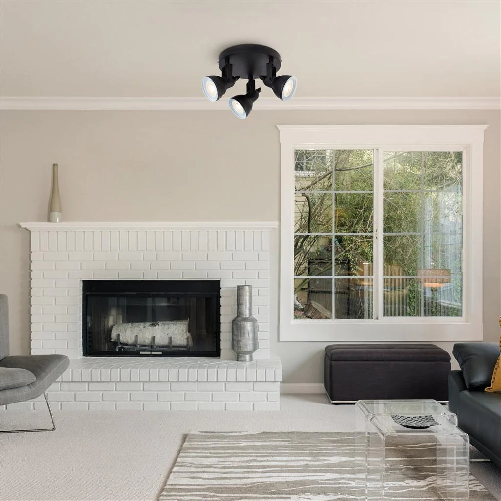 Matt Black Vintage Round Plate 3 Lamp Dome Head Ceiling Spotlight 30cm - Image 3