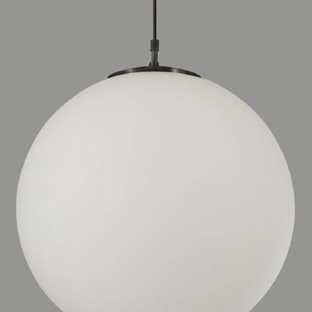 Matt Black & White Opal Globe Glass Vintage Pendant Light 30cm - Image 2