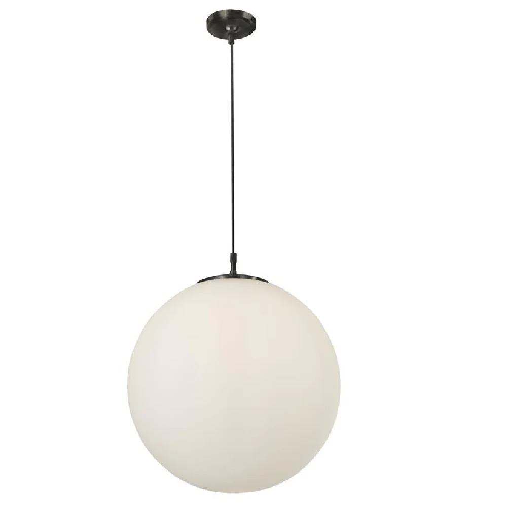 Matt Black & White Opal Globe Glass Vintage Pendant Light 30cm - Image 3