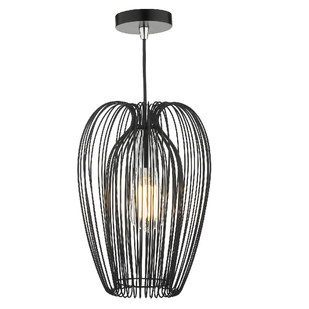Matt Black Wired Cage Vintage Pendant Ceiling Light 23cm - Image 2