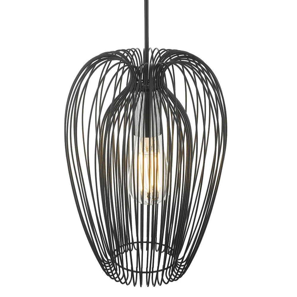 Matt Black Wired Cage Vintage Pendant Ceiling Light 23cm - Image 3